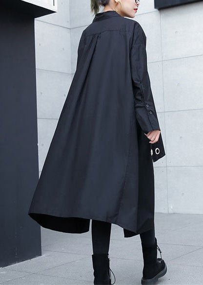 Black Midi Cotton Pullover Traveling Blouse Hollow Outlow High Design Cotton Blouses