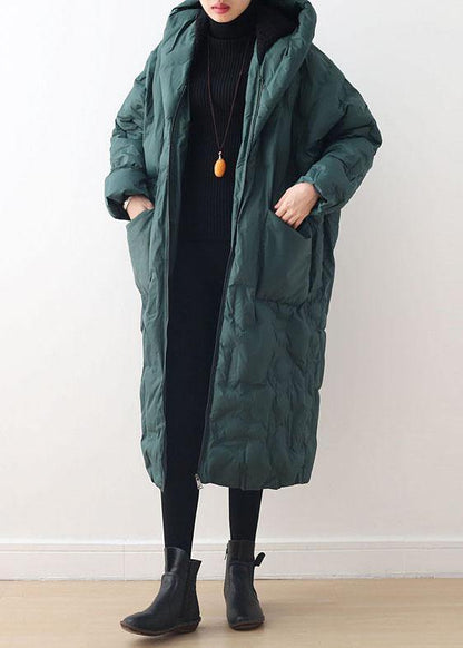 Blackish Green Warm Down Coat Original Design Literary Retro Overcoat