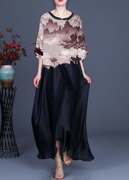 Pattern Print O-neck Chiffon Summer Dress