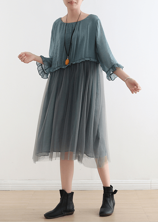 French Tea Green Tull Maxi Dresses Patchwork Chiffon Summer Dress