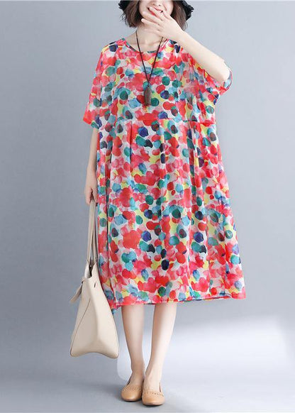 Red Dotted Dress O Neck Cinched Dresses