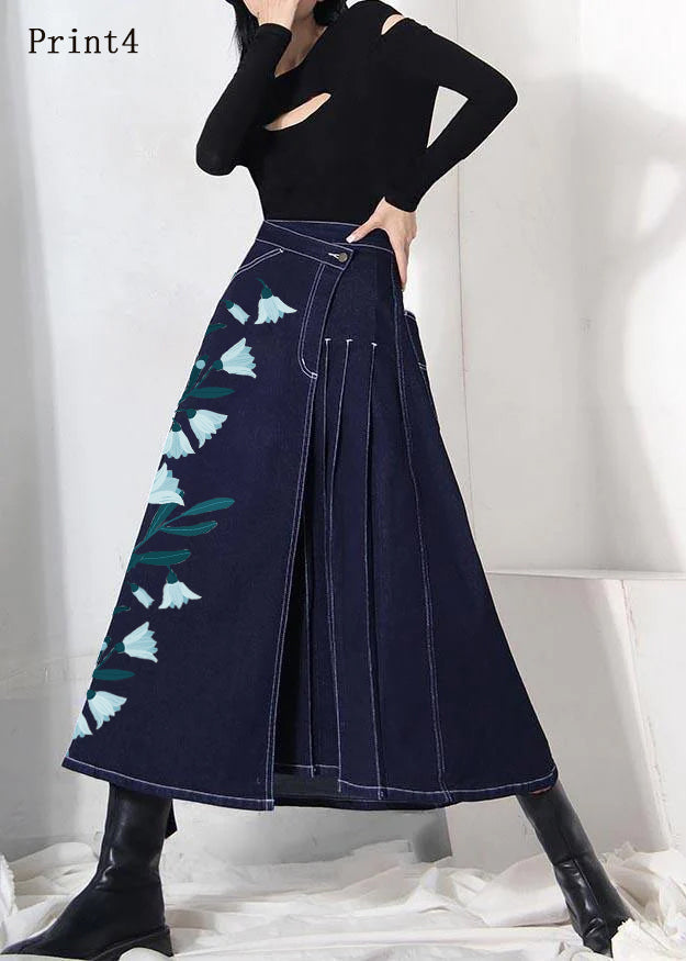 Denim Blue Zippered Asymmetrical Design Summer Skirt