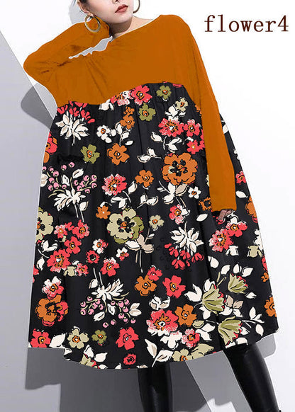 Cinched O Neck Cotton Clothes for Tutorials Flower4 Dresses