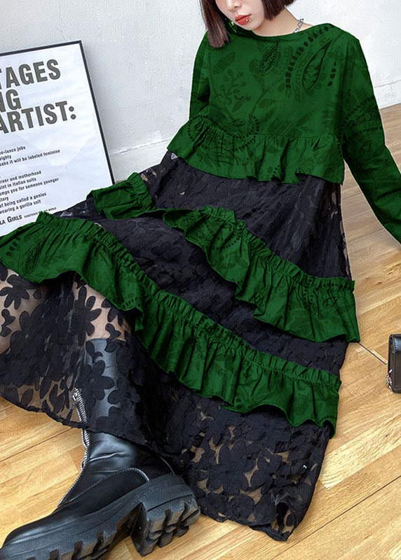 Cashew Pattern Ruffles Fall Lace Dresses