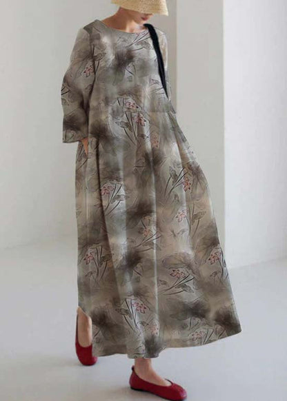Purple Lotus Cotton Dresses Pockets Patchwork Spring