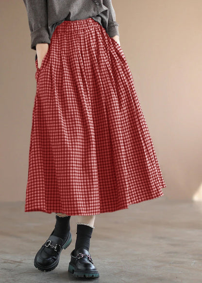 Handmade Green Plaid Circle a Line Spring Skirts