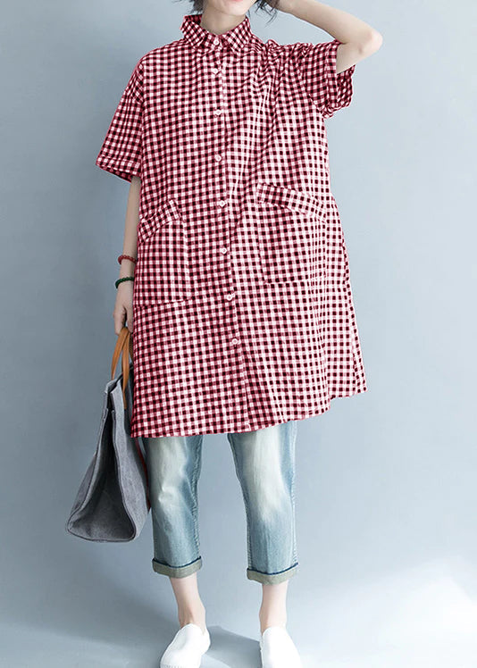 Unique Black Red Cotton Linen Shirts Stylish Lapel Pockets Oversized Summer Shirts