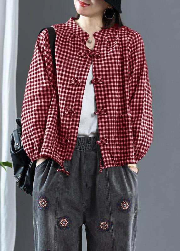 Blue O-neck Plaid Fall Long Sleeve Trench