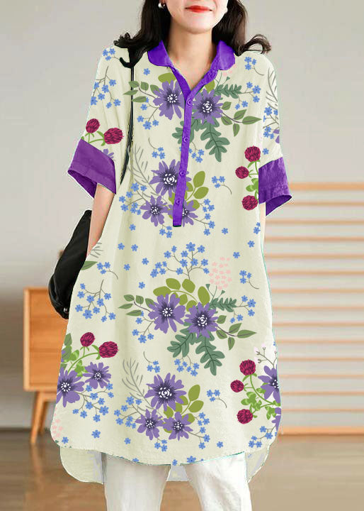 Jade Green Flower Linen Linen Shirt Dress