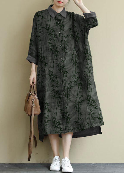 Black Bamboo Linen Shirt Dress Oversize Spring Maxi Dresses