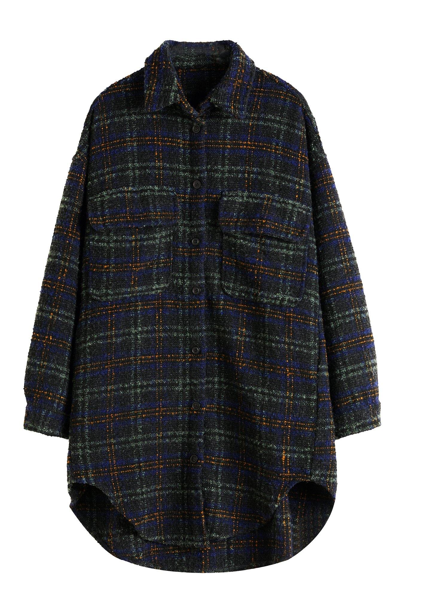 Art Lapel Pockets Coats Blouses Pink Plaid Daily Outwear
