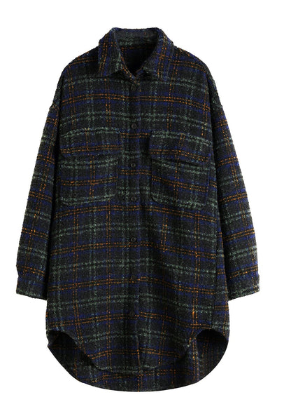 Art Lapel Pockets Coats Blouses Pink Plaid Daily Outwear