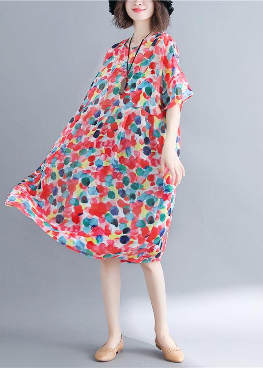 Red Dotted Dress O Neck Cinched Dresses