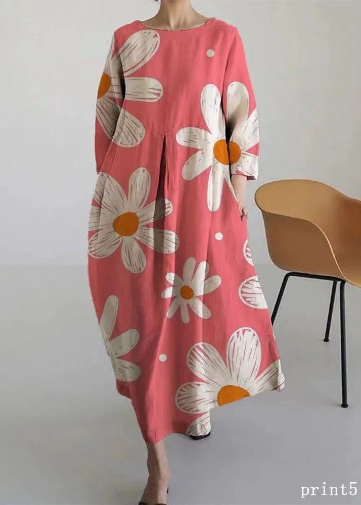 Flower Print4 Cotton Dresses Pockets Patchwork Spring