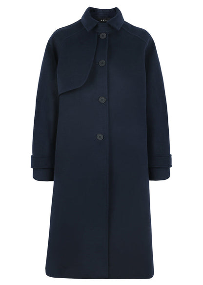 Loose Fitting Trench Coat Spring Navy Tie Waist Wool Coat