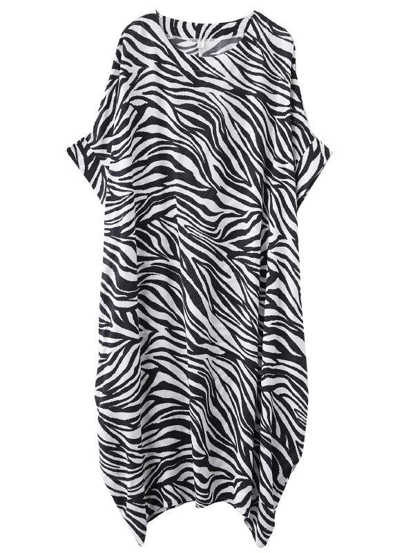 Handmade Black Striped Dress Pattern O Neck Batwing Sleeve Dress