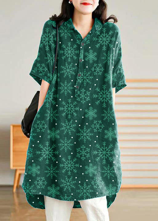 Jade White-snowflake Linen Linen Shirt Dress
