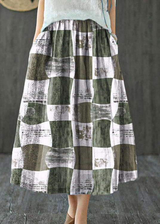 Style Gray Geometry Patchwork a Line Skirts Ramie