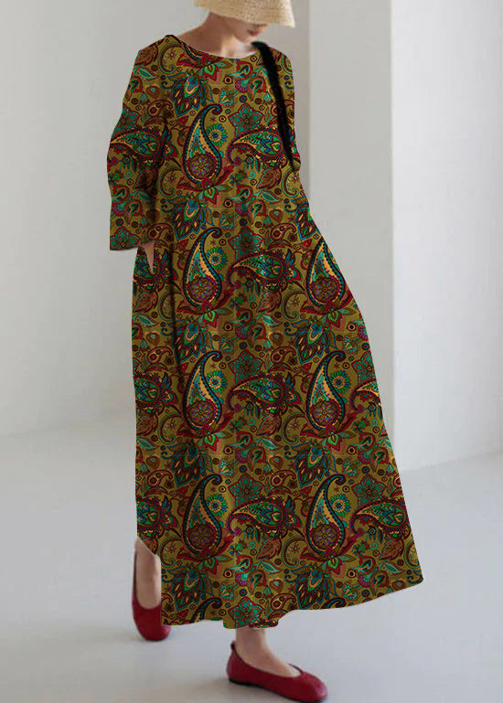 Flower Print6 Cotton Dresses Pockets Patchwork Spring