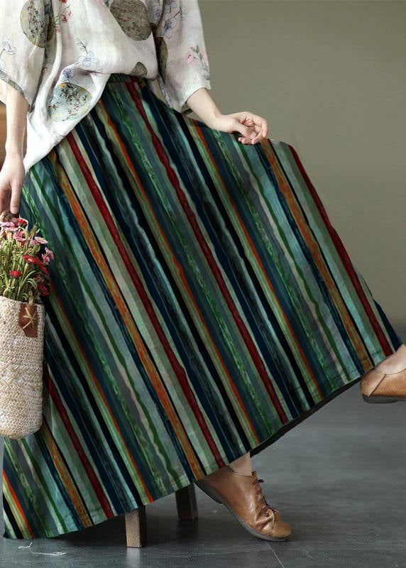 Black Flower Elastic Waist Print Linen Skirts Summer