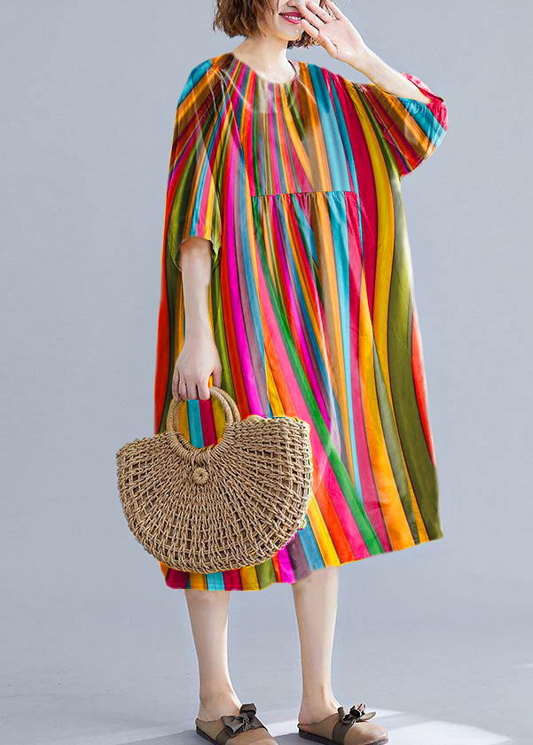 Loose Yellow O Neck Cotton Tunics Cinched Maxi Summer Dresses