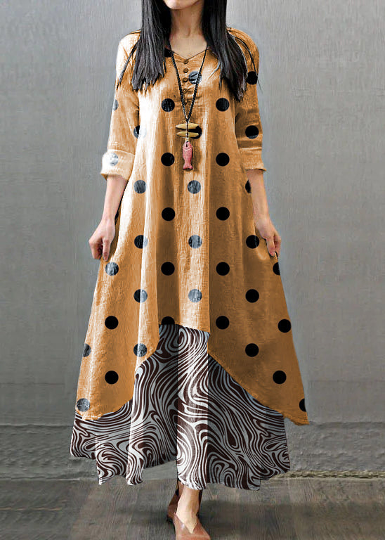 Long Sleeve Double Layers Button Asymmetric White Bamboo Maxi Dress