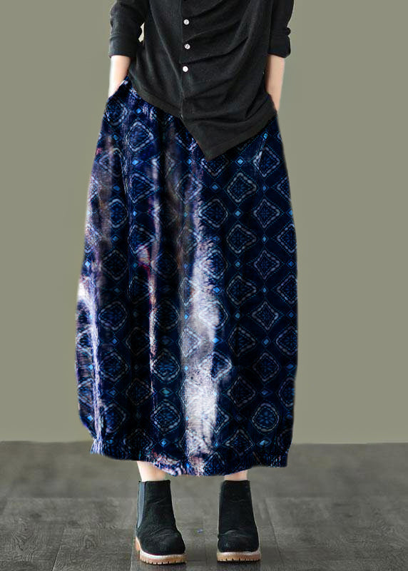 Green Flowers Retro Print a Line Pockets Fall Skirts