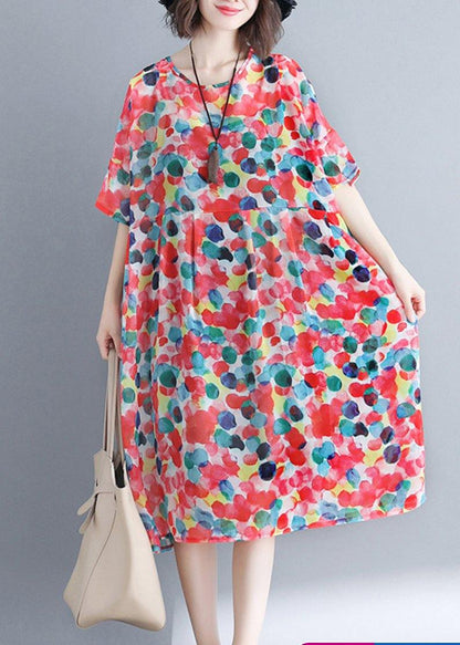 Red Dotted Dress O Neck Cinched Dresses