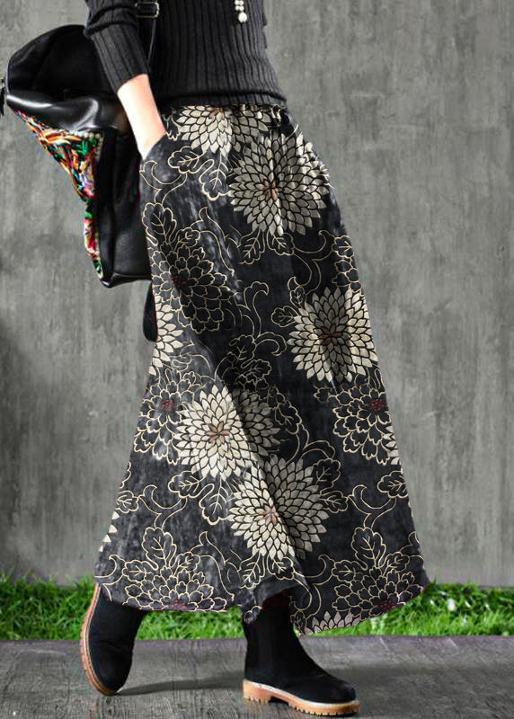 Velour Black Texture Skirt Maxi Length