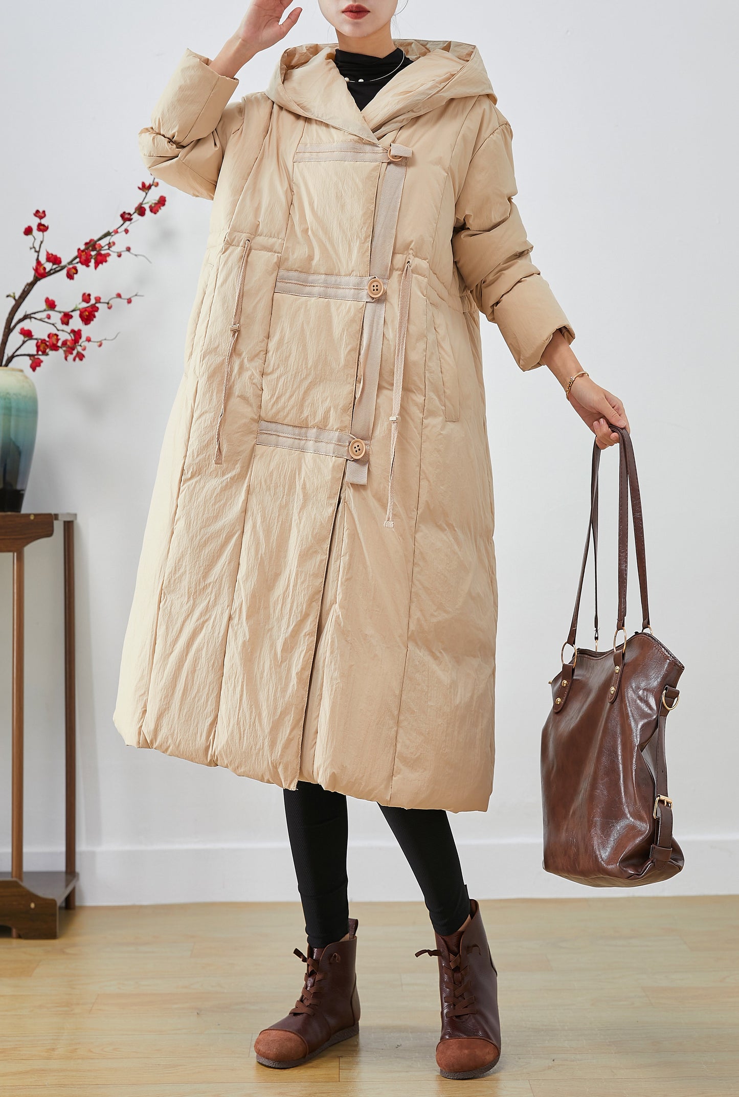 Apricot Hooded Patchwork Duck Down Canada Goose Jacket Winter