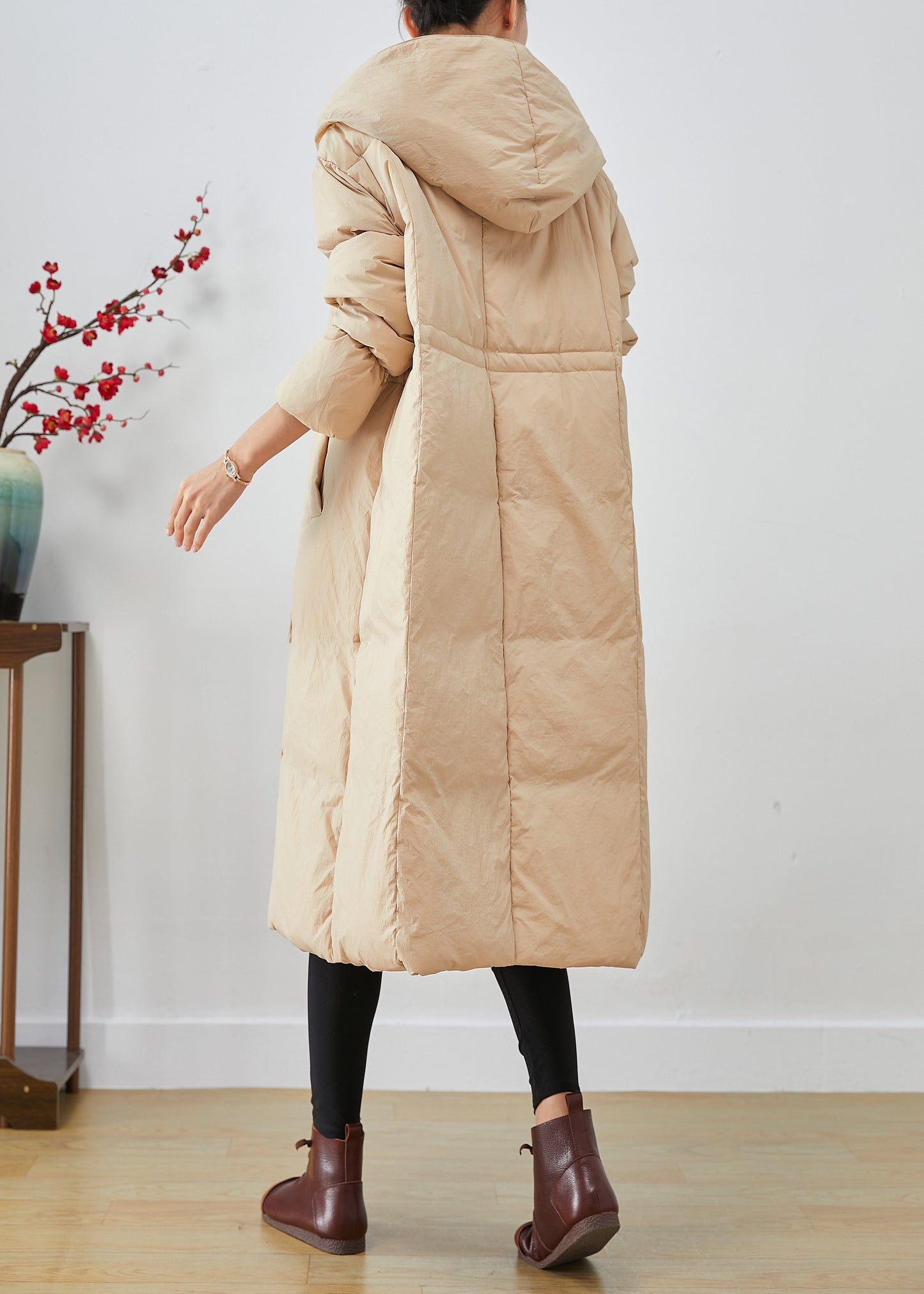 Apricot Hooded Patchwork Duck Down Canada Goose Jacket Winter