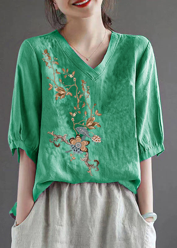 Purple V Neck Embroideried T Shirt Half Sleeve