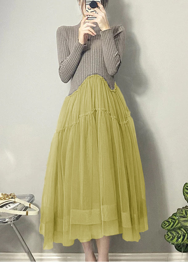 Black Asymmetrical Tulle Patchwork Long Dresses Fall