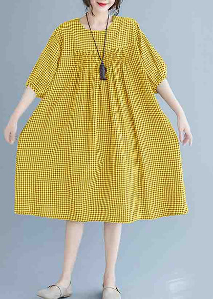 French O Neck Lantern Sleeve Clothes for Pattern Black Plaid Dresses Summer