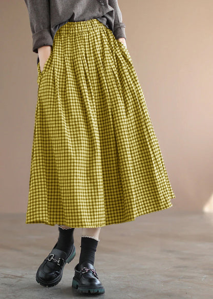 Handmade Blue Plaid Circle a Line Spring Skirts