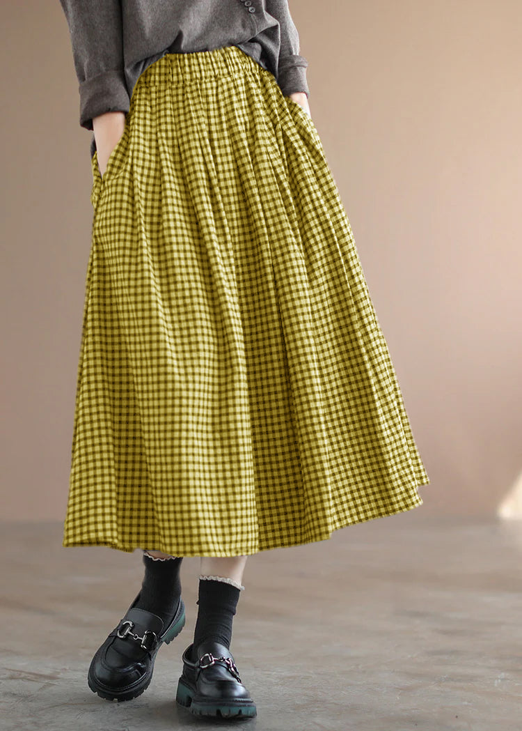 Handmade Blue Plaid Circle a Line Spring Skirts
