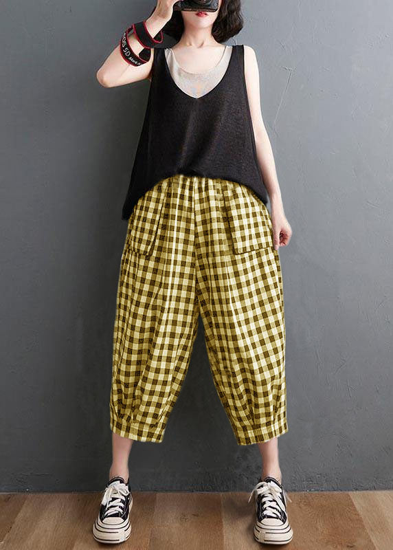 Green Elastic Waist Harem Pants Summer Cotton Linen