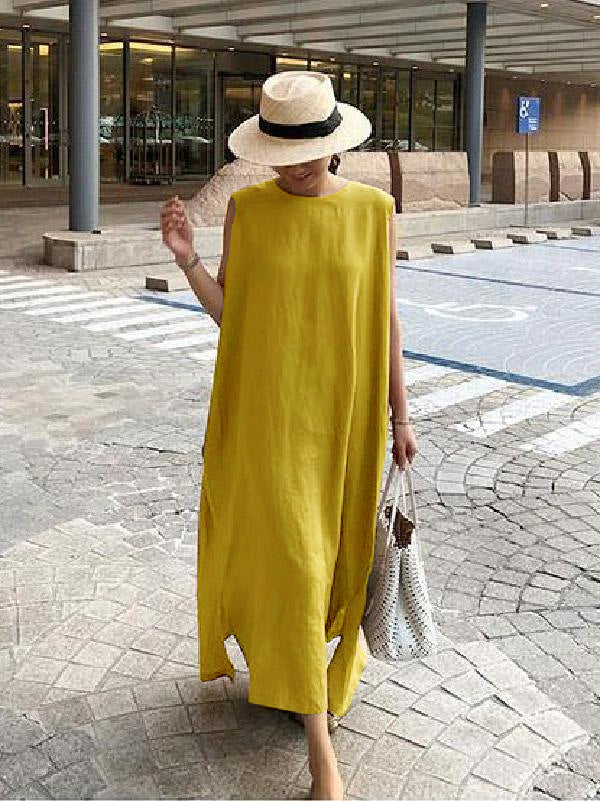 O Neck Side Open Linen Cotton Clothes Fabrics Color Texture Dress