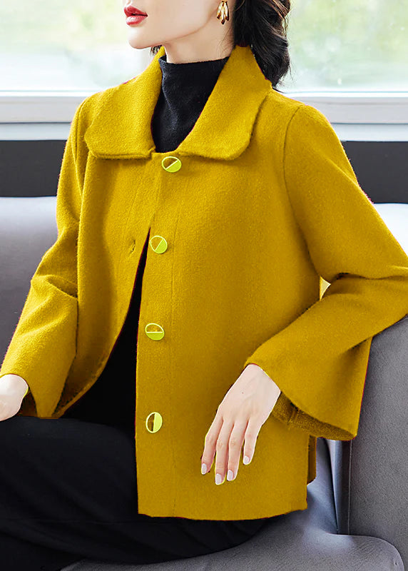 Classy Blue Peter Pan Collar Pockets Woolen Coat Fall