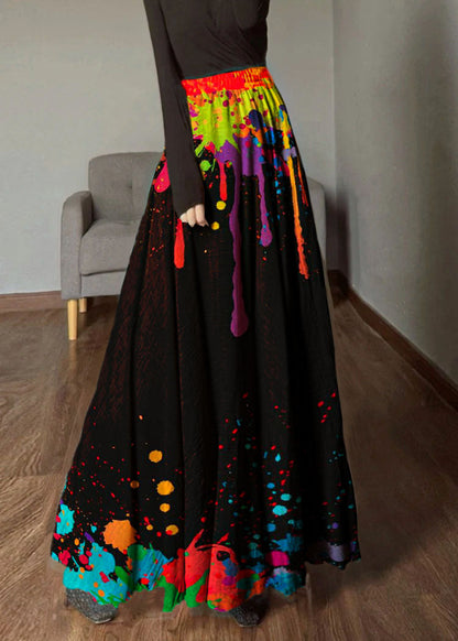 Black Geometry Elastic Waist Exra Large Hem Linen Skirts Spring