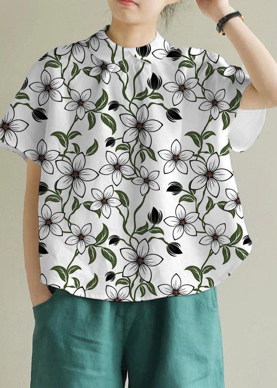 Simple White Peter Pan Collar Linen Shirt Summer