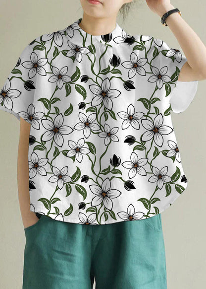 Simple White Peter Pan Collar Linen Shirt Summer