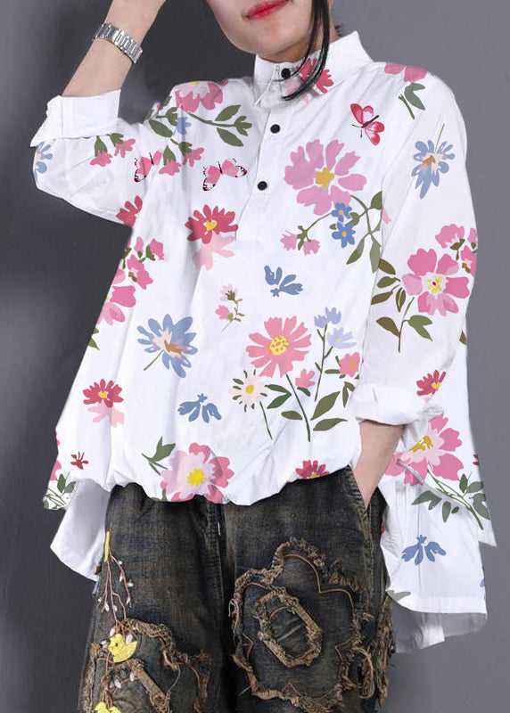 Diy White Flower Blouses for Asymmetric Shirt