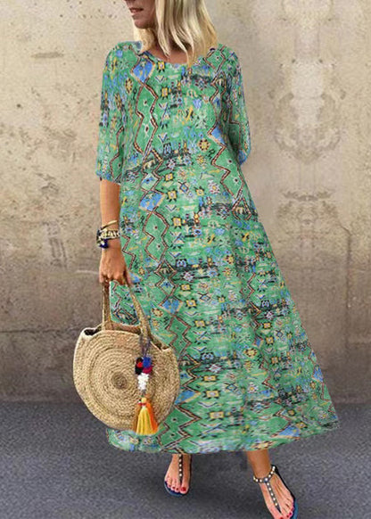 Summer Orange Geometry Print Short Sleeve Dress