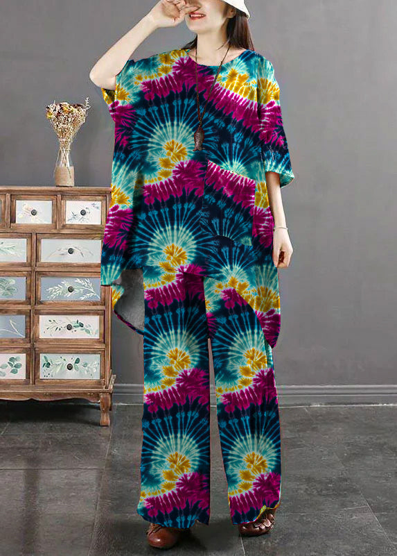 Polka Dot Print Pockets Patchwork Tops and Pants Cotton Two Pieces Set Summer