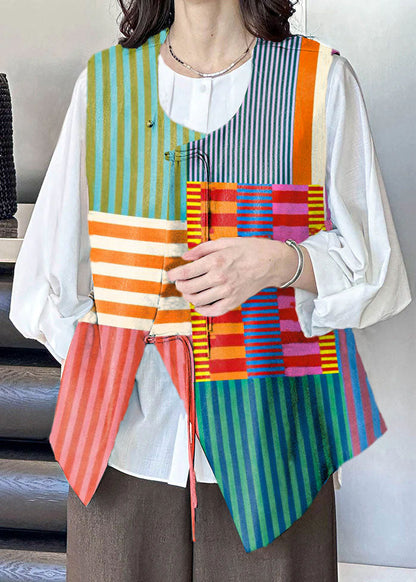 French Color Texture Button Cotton Waistcoat Sleeveless
