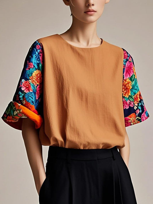 Fitted Orange Color Scheme Patchwork Cotton Tank Summer
