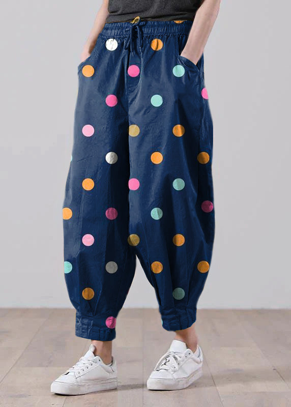 Loose Color Tie Waist Pockets Harem Pants Summer Cotton