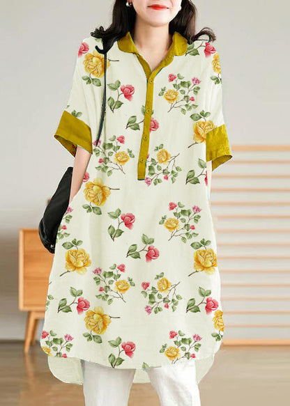 Jade White-snowflake Linen Linen Shirt Dress