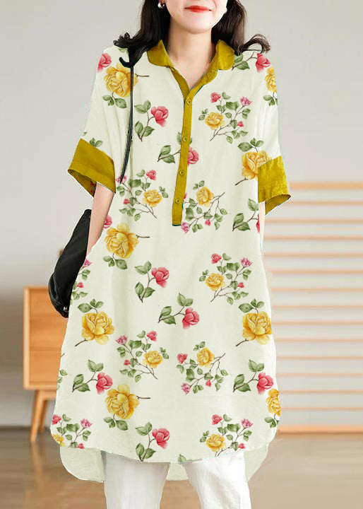 Jade Purple-pumpkin Stripes Polka Dots Linen Linen Shirt Dress